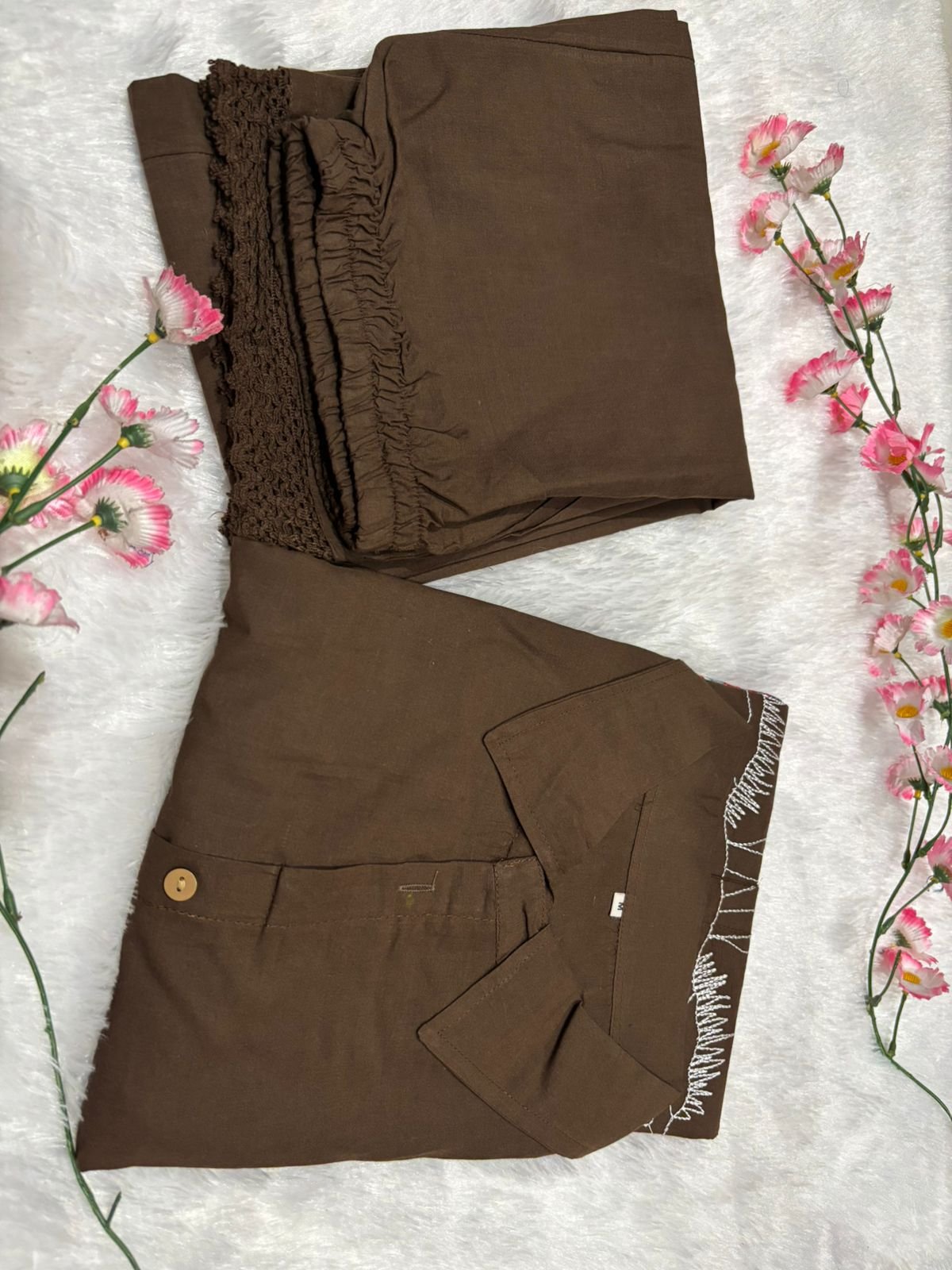Brown Coord Set with Elegant Embroidery Work